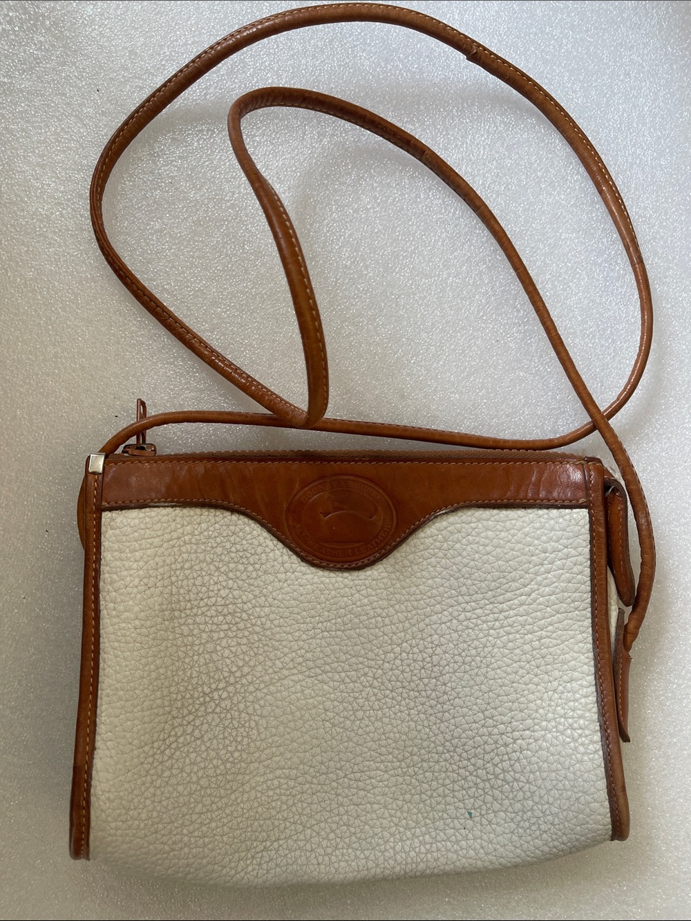 Dooney & Bourke All Weather Leather Cream & Brown Pebbled Leather Crossbody Bag